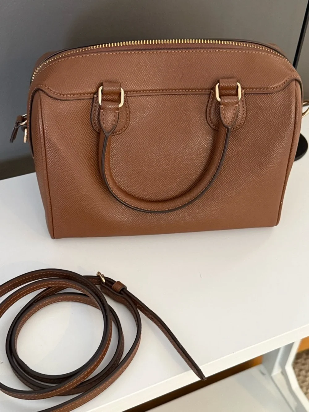 Coach Rowan (mid size) in a tan/Carmel color with gold hardware. Used twice. - Picture 3 of 5